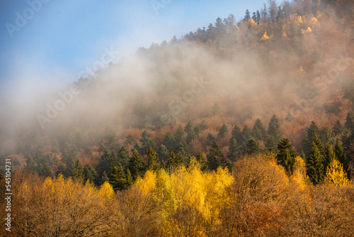 A charming mountain landscape in Carpathians, Romania. Autumn nature in Brasov, Europe