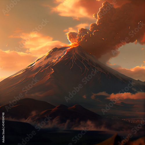 sunset over the volcano