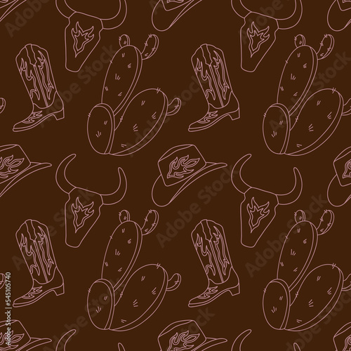 Wallpaper Mural Cowboy western vector seamless pattern with cowboy boot and hat, bull skull, cactus Torontodigital.ca