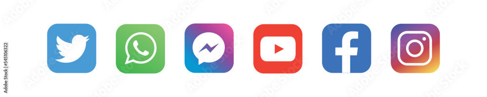 Twitter, whatsapp, Messenger, YouTube, Facebook, Instagram - a set of