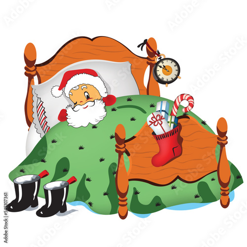 Fototapeta Naklejka Na Ścianę i Meble -  Santa Sleeping in Bed