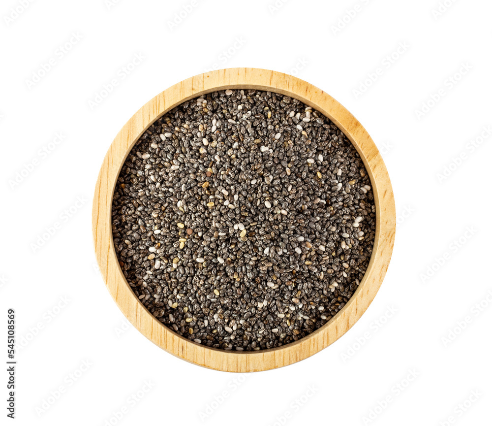 Chia seeds in wooden bowl isolated on transparent png Chia seeds in wooden bowl isolated on transparent png
