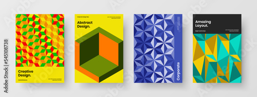 Fresh geometric hexagons poster illustration composition. Creative handbill design vector layout set.