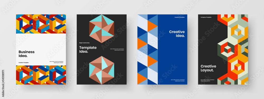 Simple mosaic hexagons poster illustration composition. Premium company brochure design vector concept bundle.