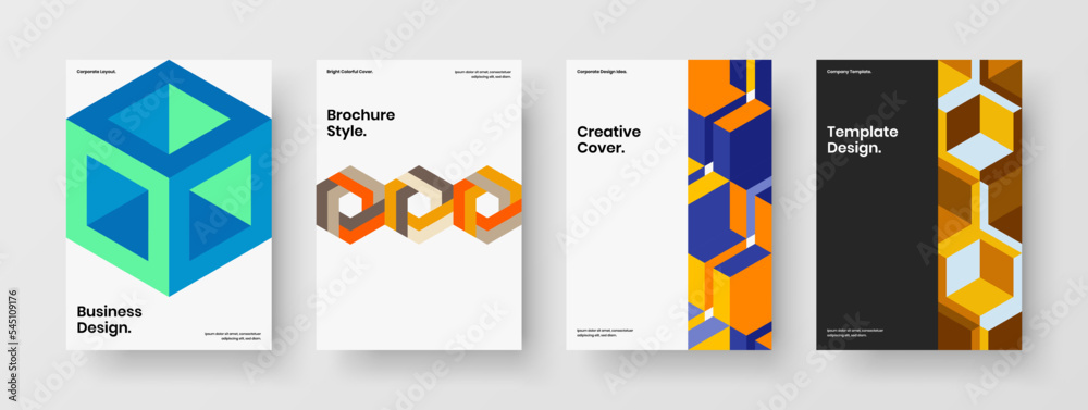 Simple leaflet A4 vector design concept set. Amazing geometric pattern booklet template composition.