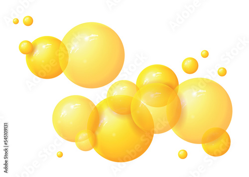 Yellow 3D balloons on a light background. Vector with large, bulky bubbles.
