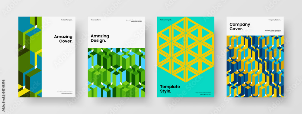 Amazing catalog cover vector design layout composition. Minimalistic mosaic tiles handbill template bundle.