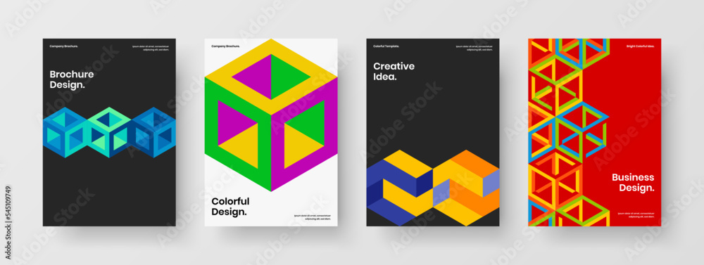 Minimalistic mosaic hexagons postcard layout composition. Trendy brochure vector design concept collection.