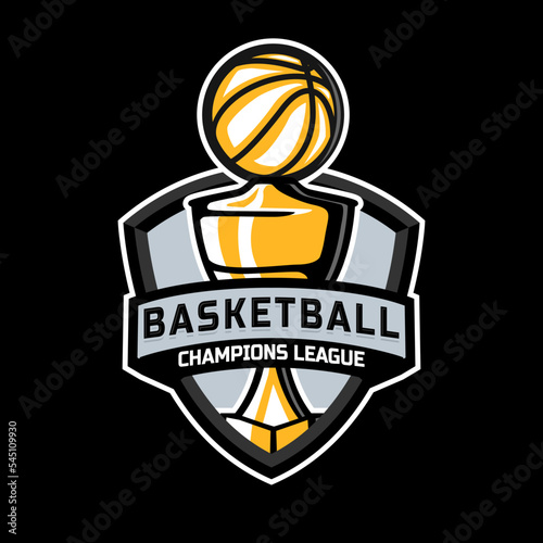 Basketball tournament with trophy badge logo