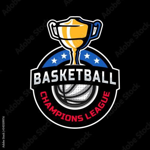 Basketball tournament with trophy badge logo