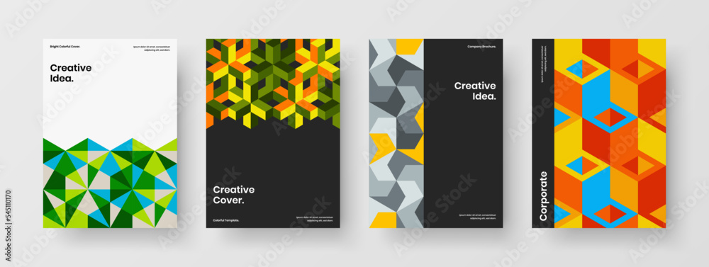 Multicolored mosaic tiles catalog cover concept collection. Amazing company identity design vector template bundle.