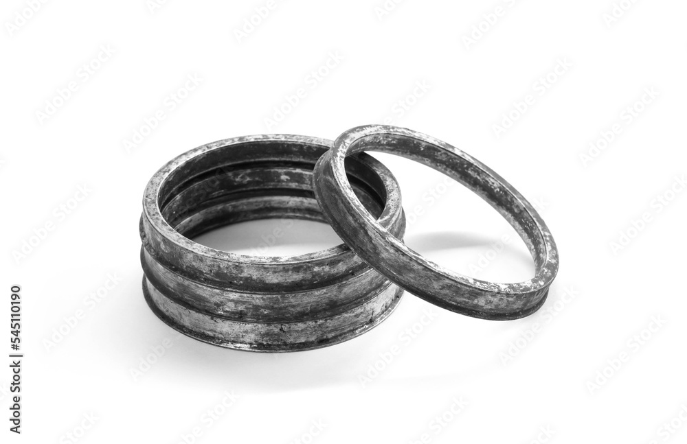 adapter spacer centering ring for mounting automobile wheels. closeup of the isolate on a white background adapter spacer centering ring for mounting automobile wheels. closeup of the isolate on a white background