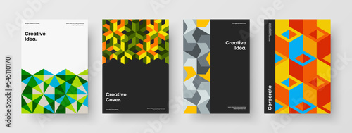 Multicolored mosaic tiles catalog cover concept collection. Amazing company identity design vector template bundle.