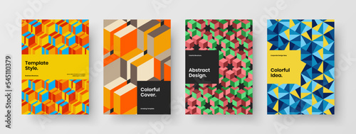 Minimalistic corporate brochure design vector template collection. Isolated geometric tiles front page concept bundle.
