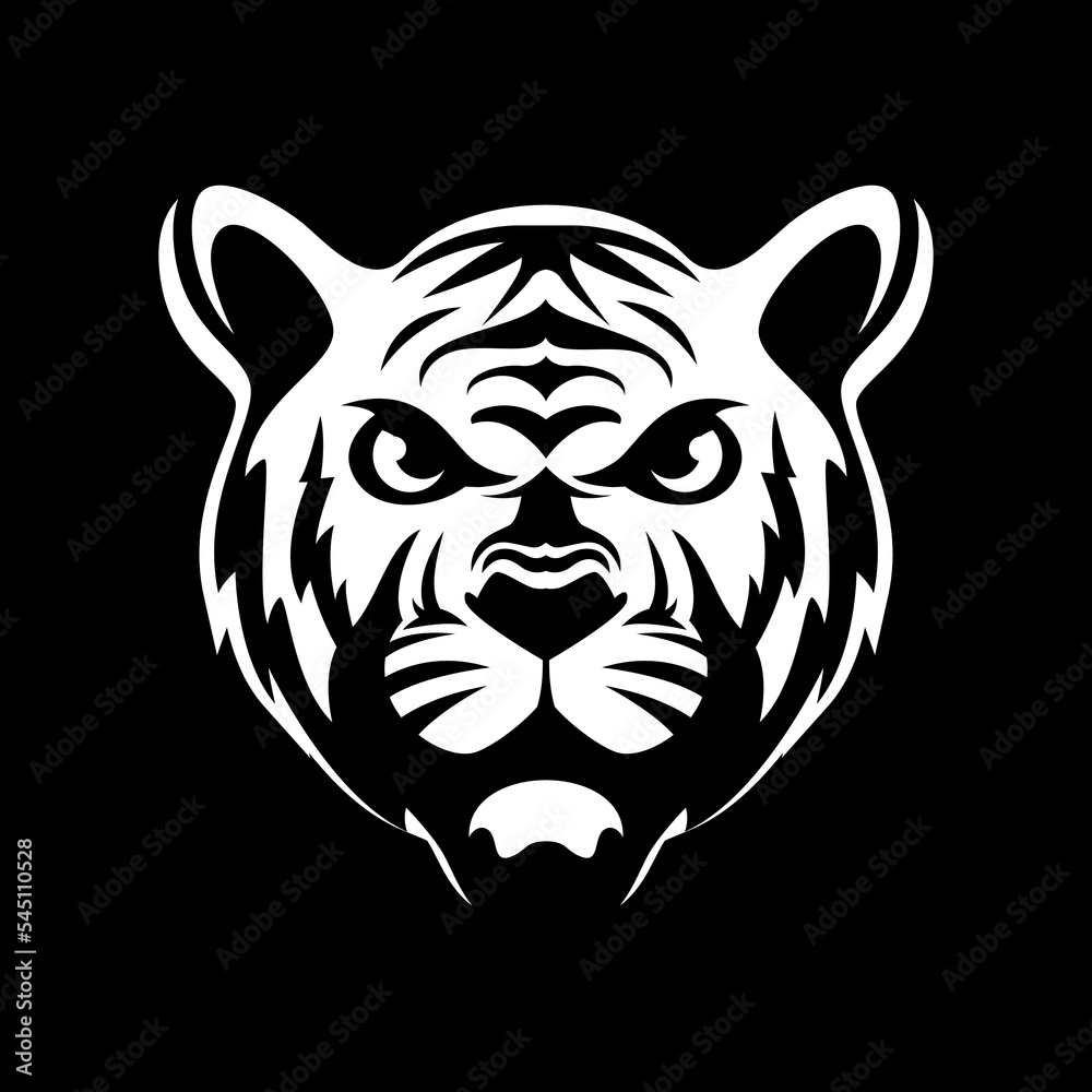 Illustration of big tiger head. Tiger angry logo. Safari wild animal. Jungle wild animal.