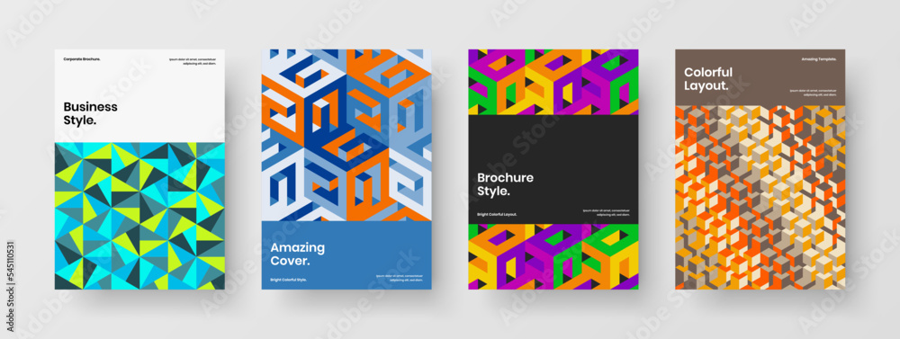 Modern geometric shapes booklet template collection. Unique front page A4 design vector layout bundle. Modern geometric shapes booklet template collection. Unique front page A4 design vector layout bundle.