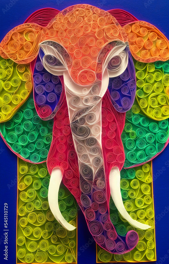 vivid colorful abstract illustration of elephant head on blue background