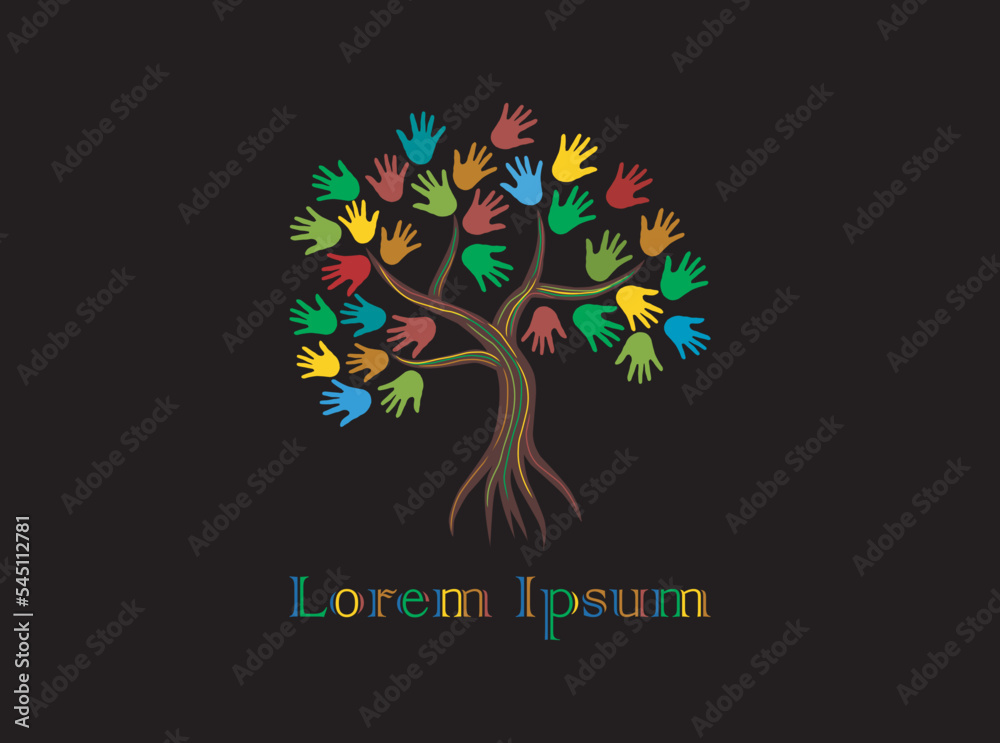 decorative tree with hand leaves, abstract tree concept