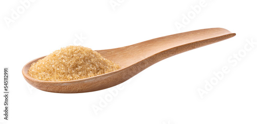 Brown sugar in wood spoon isolated on transparent png