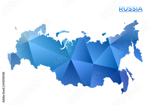Vector polygonal Russia map. Vibrant geometric country in low poly style. Beautiful illustration for your infographics. Technology, internet, network concept.