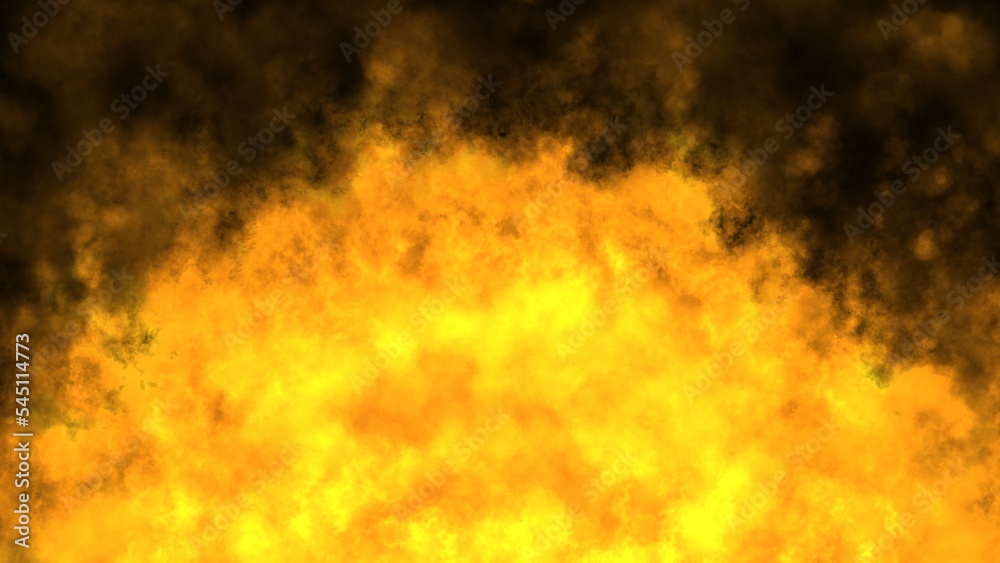 Orange fire burning illustration on dark background.