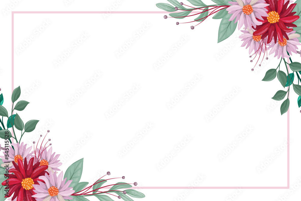 red pink flower frame background with white space Stock Vector Adobe