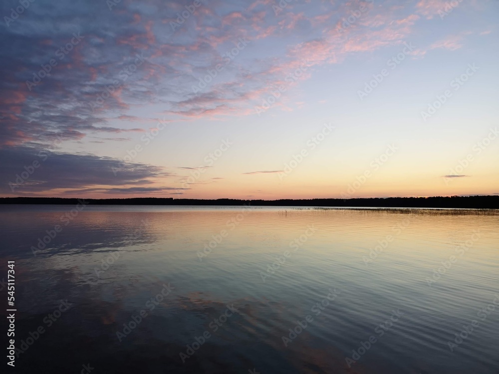 Sunset on a lake showing the beauty of Finnish nature