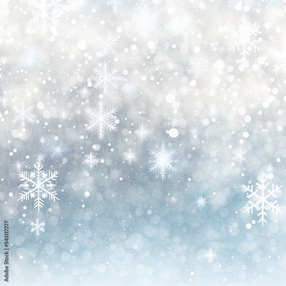 Blurry background of snowflakes with bokeh. Perfect for cards, posters and more.