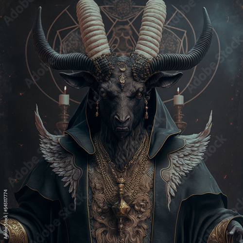 Photo Concept art illustration of baphomet satanic goat