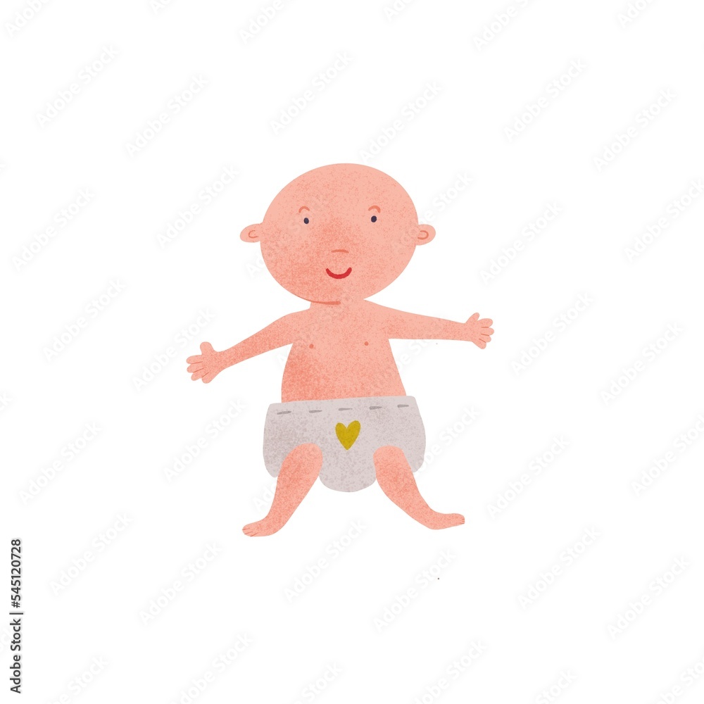 Cute cartoon baby in a diaper, isolated Cute cartoon baby in a diaper, isolated
