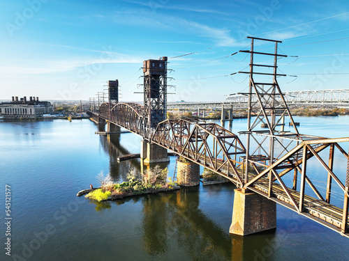 Aerial View of an Old Railroad Bridge Spanning the Delaware River