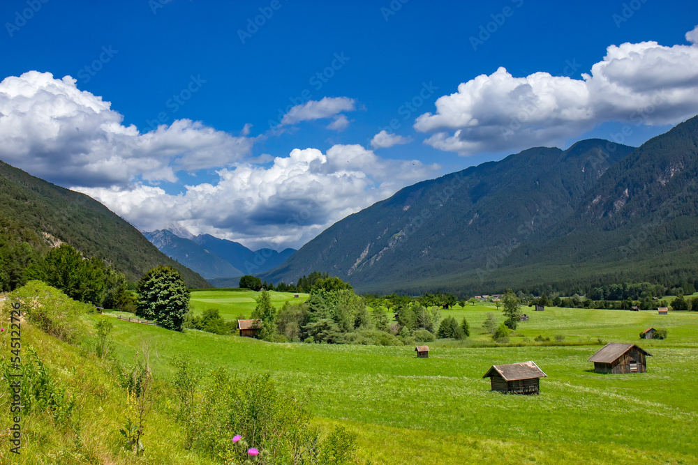 View of the green valley in Tyrol, Austria