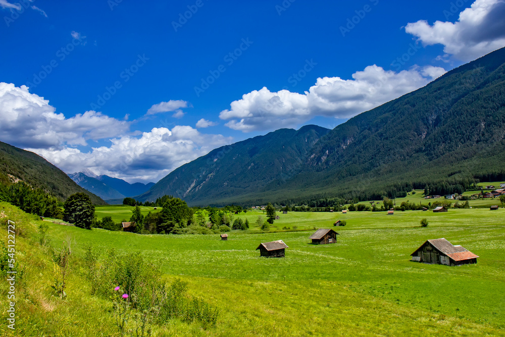 View of the green valley in Tyrol, Austria