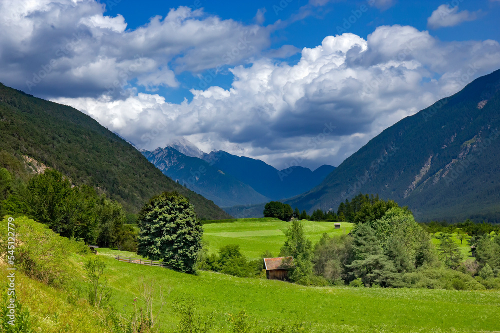 View of the green valley in Tyrol, Austria