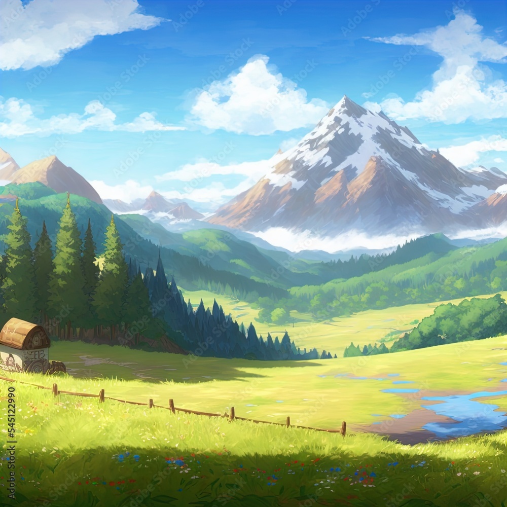 Beautiful countryside illustration. perfect for packaging and games.