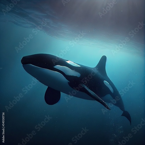 Orca underwater, photorealistic illustration generated by Ai