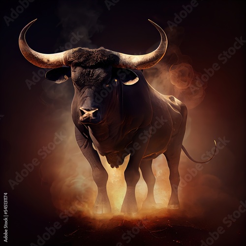 Gorgeous photorealistic black bull, Ai generated illustration © Cheport