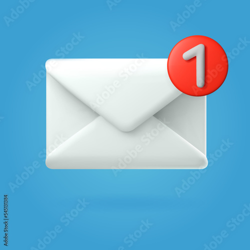 3d white envelope with a new electronic message. The concept of email notification. Cute vector design in modern style