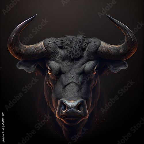 Gorgeous black bull's head, Ai generated