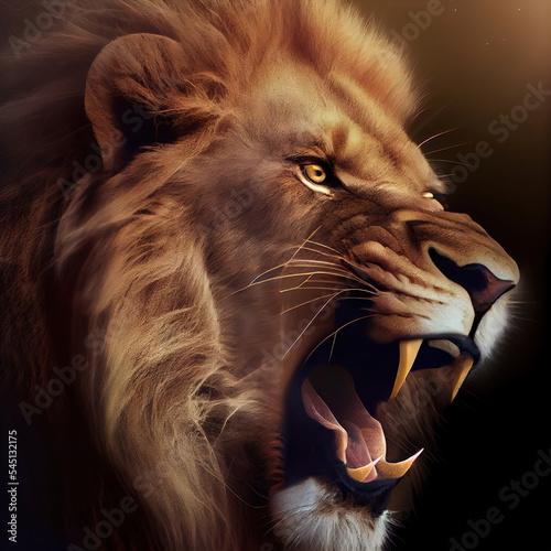 Gorgeous lion portrait. Ai generated photorealistic illustration. Is not based on any original image, character or person