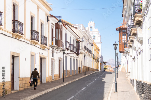 street view of sucre colonial town, bolivia photo
