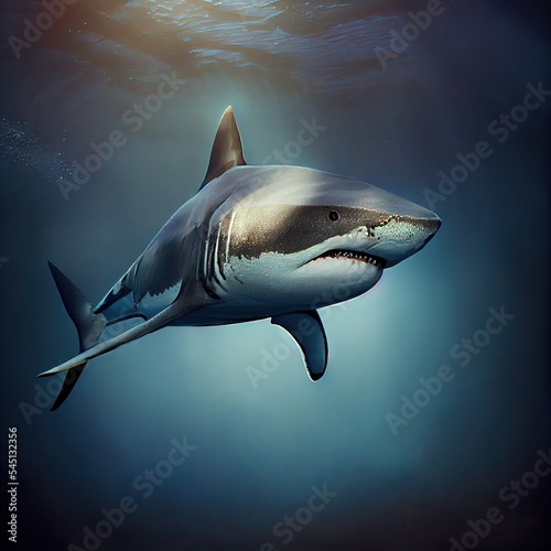 White shark underwater  photorealistic illustration generated by Ai