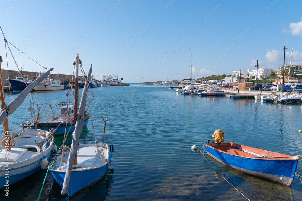 Boats in harbour L'Ametlla de Mar Tarragona Spain Costa Dorada north of L`ampolla and the Ebro Delta in Catalonia