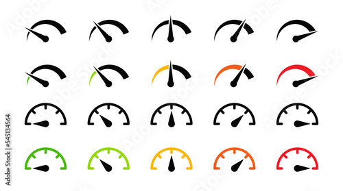 Speedometer simple icon set. Indicator concept