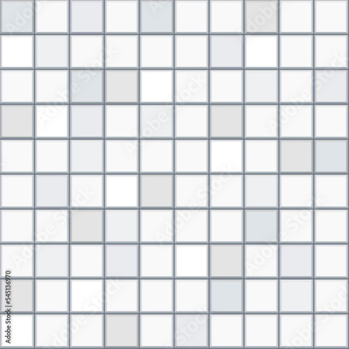 Gray ceramic square tiles seamless pattern. Home interior, bathroom and kitchen wall and floor texture. Vector white glossy brick wall background