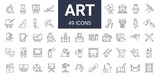 Set of 49 art and entertainment icons. Editable stroke