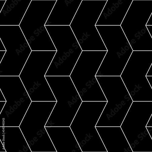 Seamless mosaic pattern. Zigzag figures ornament. Repeated puzzle shapes background. Arrows motif. Chevrons tiles wallpaper. Parquet backdrop. Digital paper, web design, textile print. Vector art work