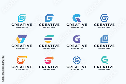 Collection of creative letter G logo design. Abstract symbol logo design inspiration.
