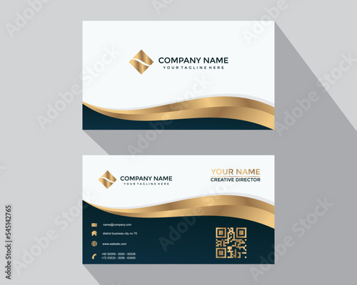 Luxurious and elegant dark green and white navy black business card design with gold style minimalist print template