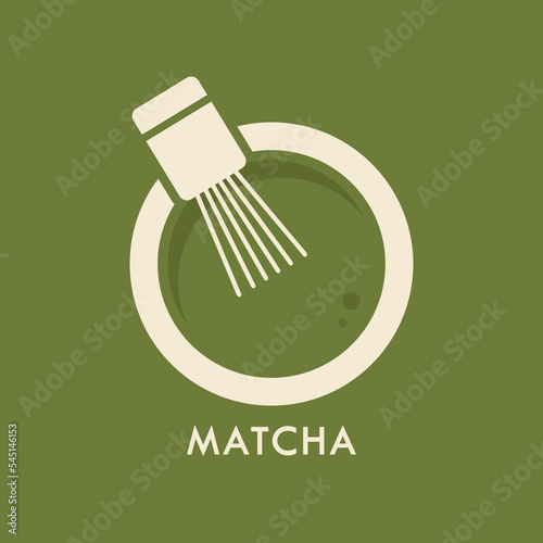 Matcha green tea . Traditional cup with Matcha tea. Colored trendy illustration. Logo design